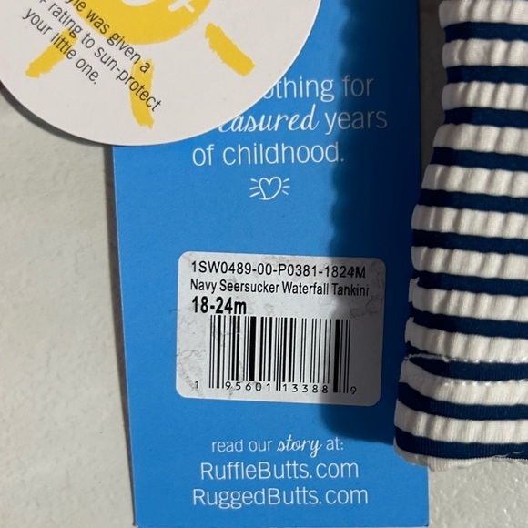 NWT Ruffle Butts Navy Seersucker Waterfall Tankini Top Baby Blue White Red - Picture 5 of 6